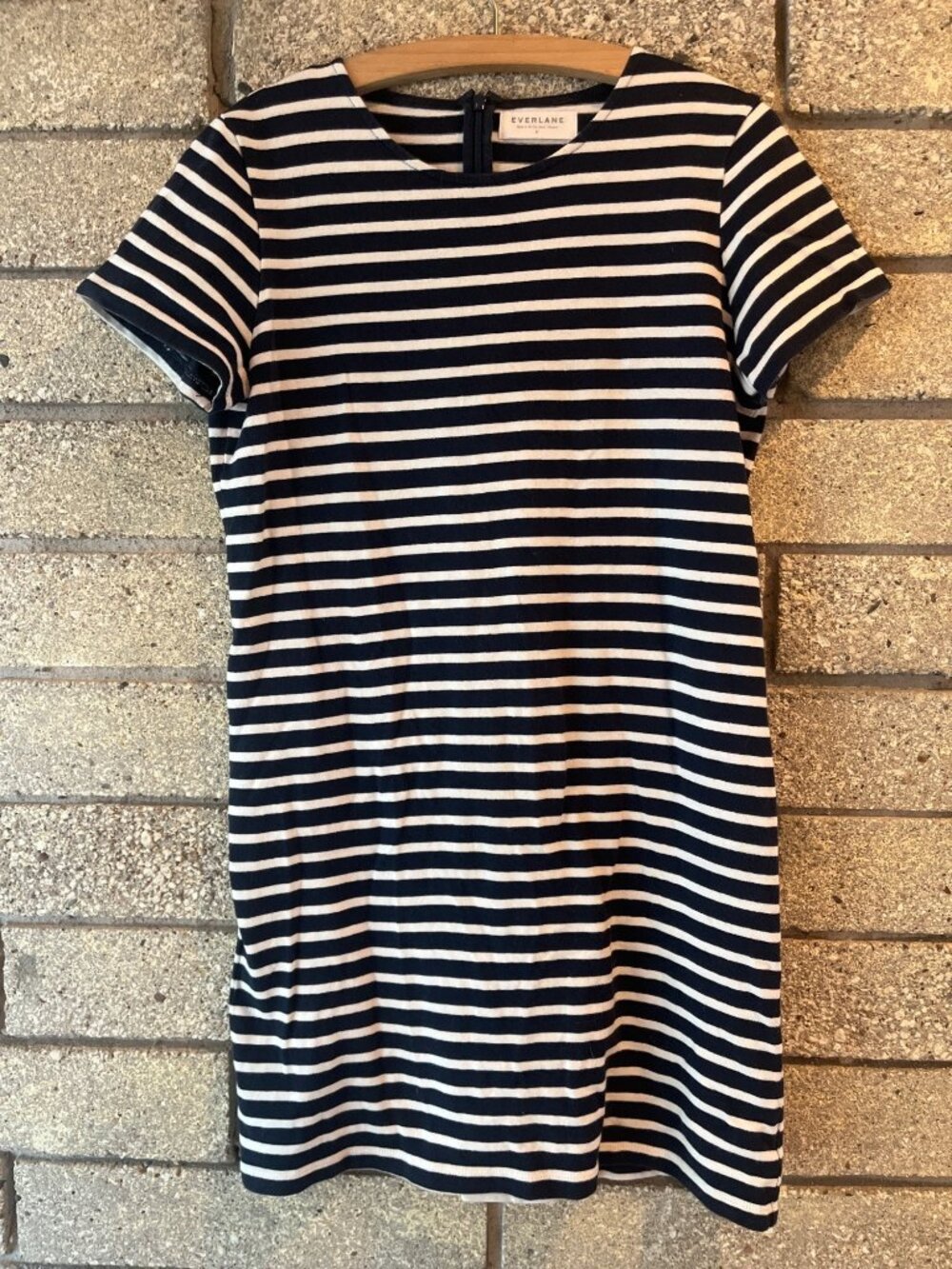 Everlane Navy & White Striped Cotton T-Shirt Dress With Short Sleeves Size M